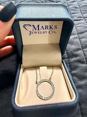 Silver Circle Pendant Necklace with Diamonds